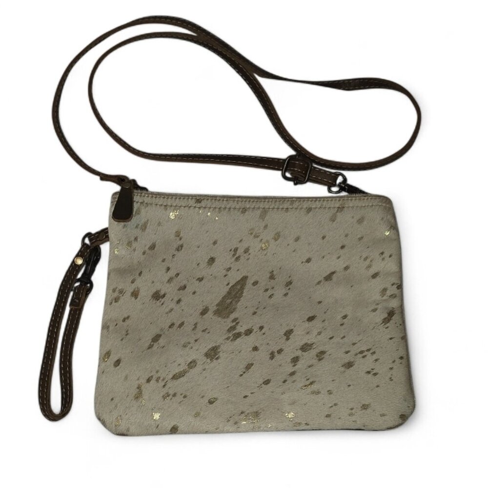 Myra Bag Defined Hairon Bag Ivory & Gold Crossbody Purse Handbag